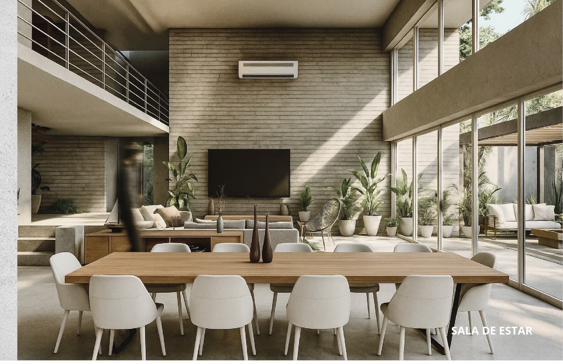 Sala de estar y comedor de doble altura